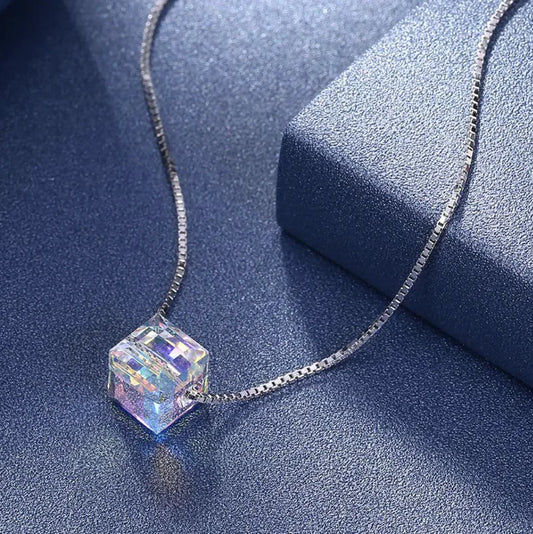 Crystals Aurora Borealis Cube Necklace